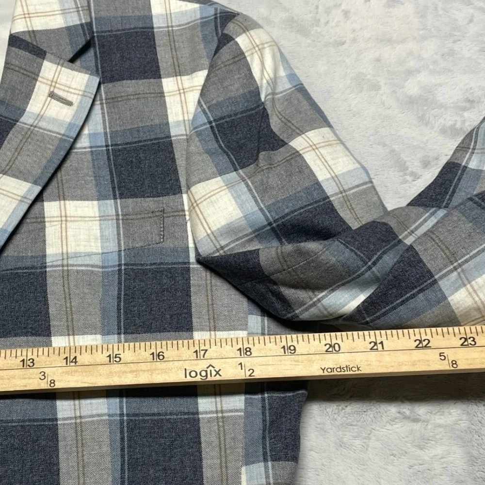 Tommy Hilfiger Mens Blazer 38R Blue Plaid Cotton Two Button‎ Sport Coat